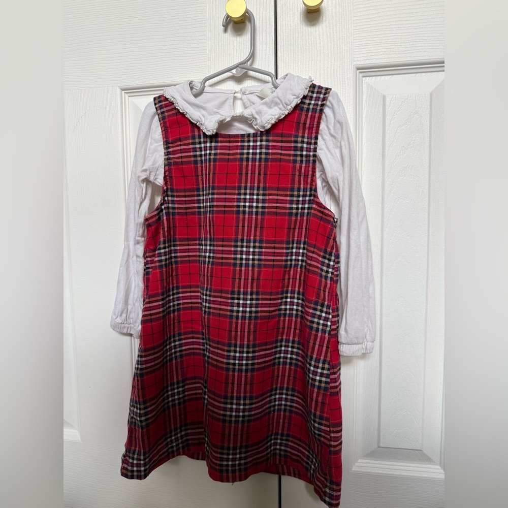 Red Plaid Sleeveless Dress with White Long Sleeve Size Small H&M